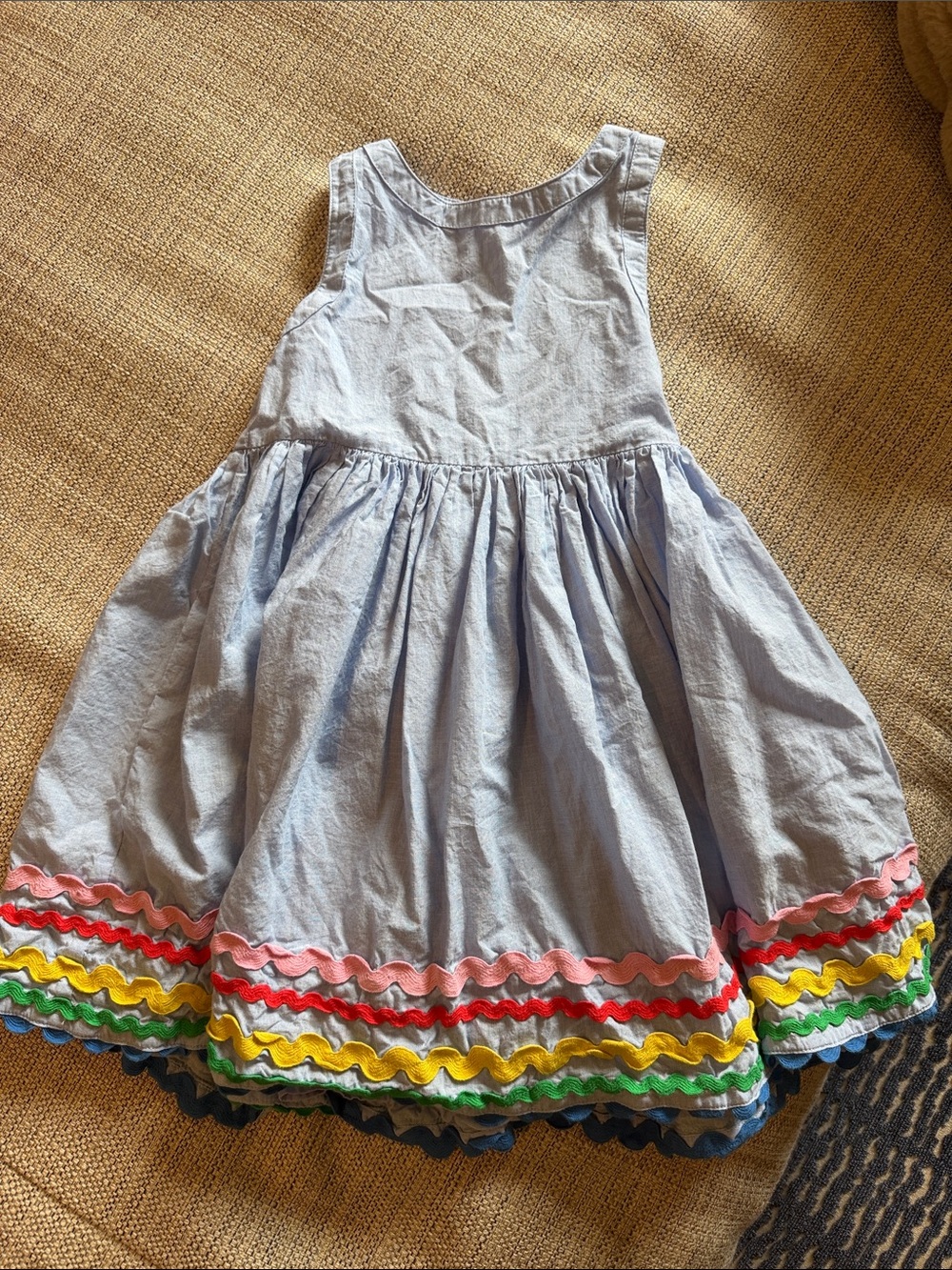 Mini Boden Light Blue Sleeveless Dress with Rainbow Trim